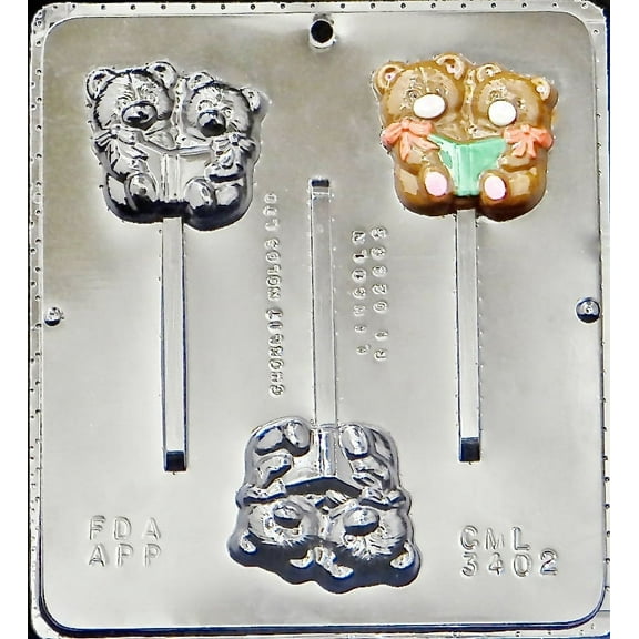 3402 Reading Bears Pop Lollipop Chocolate Candy Mold