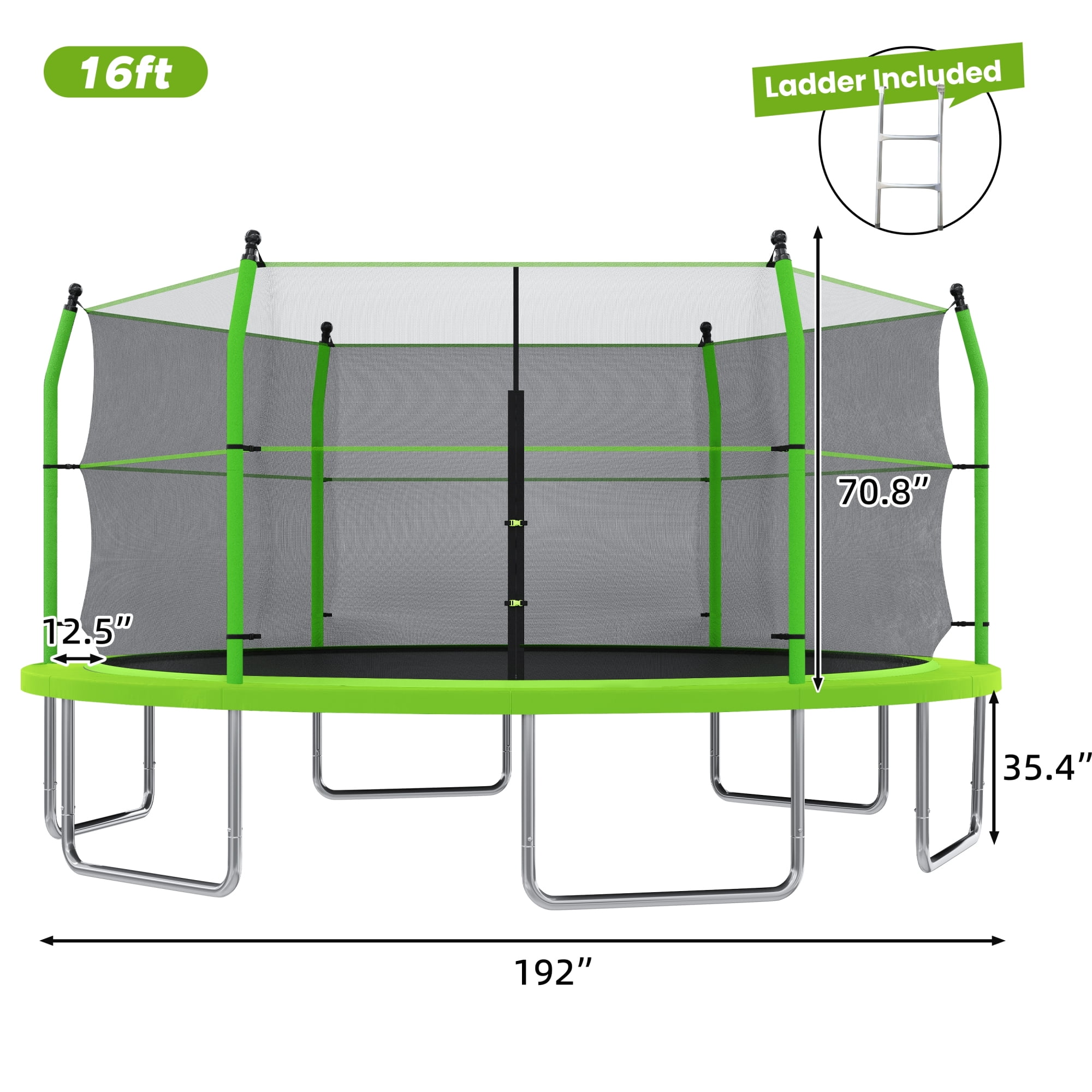 Arspjes 16ft Trampoline for Kids and Adults,Heavy Duty Outdoor Trampoline with Enclosure Net and Ladder,Upgraded Kids Recreational Trampoline for Family,Green