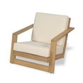 thumbnail image 3 of Christopher Knight Home Outdoor Lounge Chair, Solid Wood Armchair with Angled Backrest, Beige Cushion, Teak Finish, 3 of 13