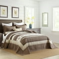 thumbnail image 3 of DDUOXIN 100% Organic Cotton Queen Size Bedspread - 102x120 Striped Reversible Oversized Quilt for Queen Bed, Lightweight Modern Brown Beige Quilts Coverlet Bedding Set with 2 Pillow Shams, 3 Piece, 3 of 11