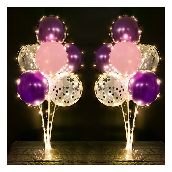 2 Set Table Balloon Holder Stand Kit purple with String Light centerpieces Decorations for Birthday Baby Shower Wedding Anniversary