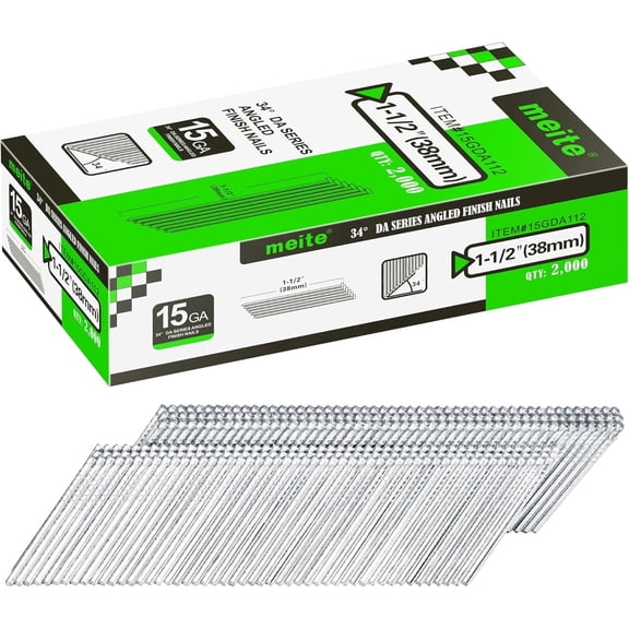 MEITE Angled Finish Collated Nails 15GDA112 34 Degree DA Type 15 Gauge 1-1/2-inch Galvanized 2000 Pcs
