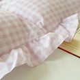thumbnail image 5 of Pink Gingham Ruffle Duvet Cover Queen Size, 3 Pieces Soft Pre-Washed Microfiber Checked Plaid Comforter Cover Set, Vintage Farmhouse Bedding Set(Pink Gingham, Queen 90"x90"), 5 of 9