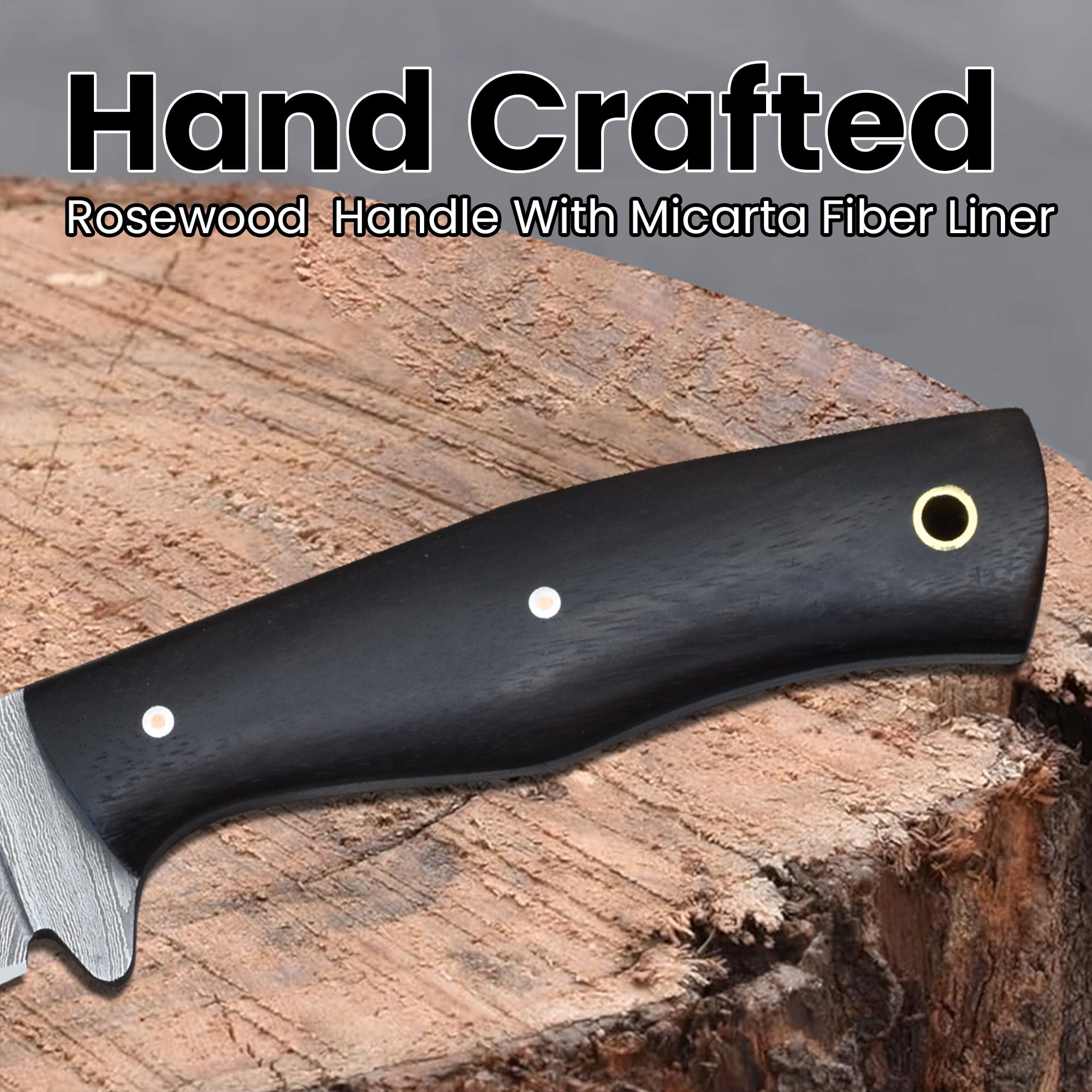 Knives Ranch 3070 Damascus Steel Outdoor Knife with Rosewood Handle – Strong Fixed Blade for Hunting, Camping, Utility Use & Everyday Carry Gear