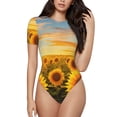 thumbnail image 1 of Fotbe Beautiful Golden Sunflower Field Body de Mujer con Cuello Redondo y Mangas Cortas, Sin Mangas Ajustado, Suave, Cómodo y Básico-Small, 1 of 7