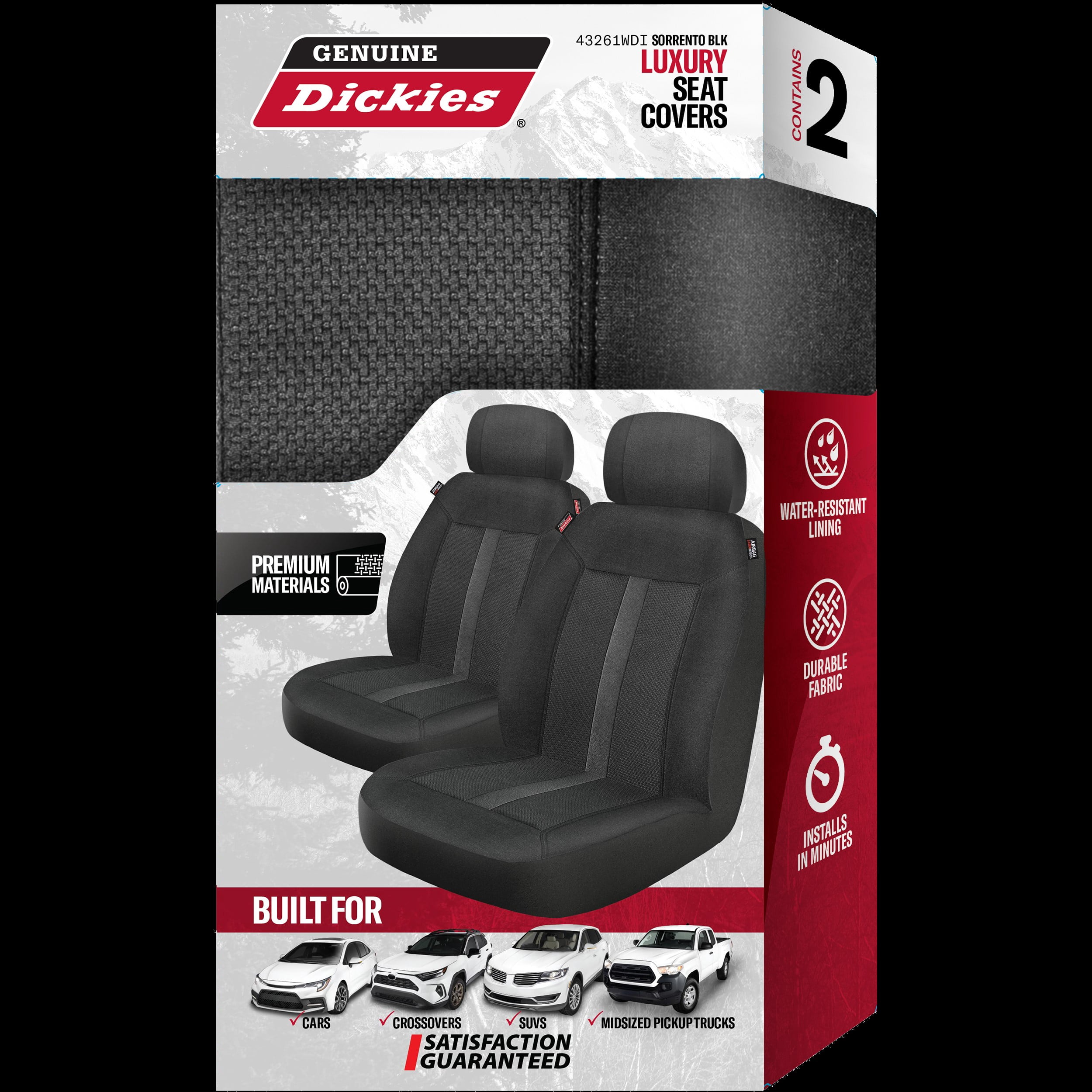 Genuine Dickies Sorrento 2 Piece Universal Car Seat Covers, Black