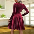 thumbnail image 4 of Womens Crew Neck Long Sleeve Spring Fall Dresses,Women's Fashionable And Elegant Long-sleeved Round Neck Velvet Dress Red, 4 of 5