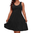 thumbnail image 1 of Vestidos de Verano para Mujer, de Gran Tamaño, con Hombros Descubiertos, Lisos, Sin Mangas, con Volantes en el Bajo, Vestidos Cortos con , Negro XL, 1 of 7