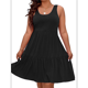 thumbnail image 1 of Vestidos de Verano para Mujer, de Gran Tamaño, con Hombros Descubiertos, Lisos, Sin Mangas, con Volantes en el Bajo, Vestidos Cortos con , Negro XL, 1 of 7