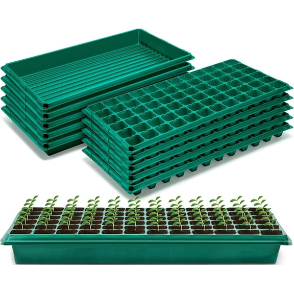 Domensi Seed Starter Kit 72 Cell Seedling Trays and 1020 Trays No Holes Starting Trays  Growing Tray for Gardening Germination(Green, 5 Sets)