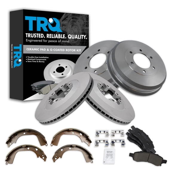 TRQ Front & Rear Ceramic Pad Coated Rotor Drum & Brake Shoe Kit for GM Pickup BKA23645