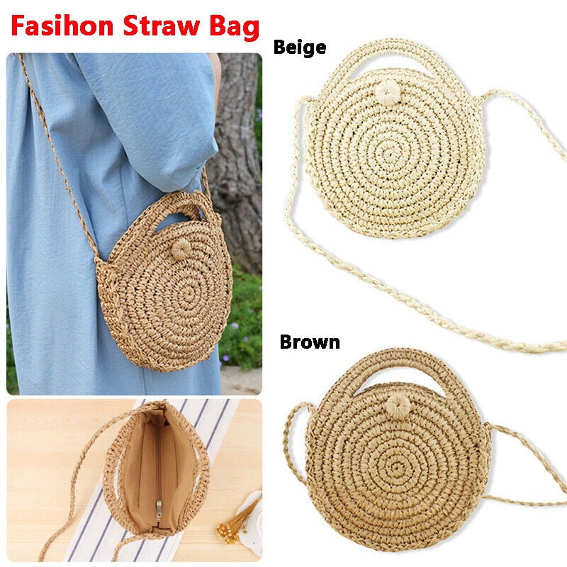 round woven crossbody bolsa