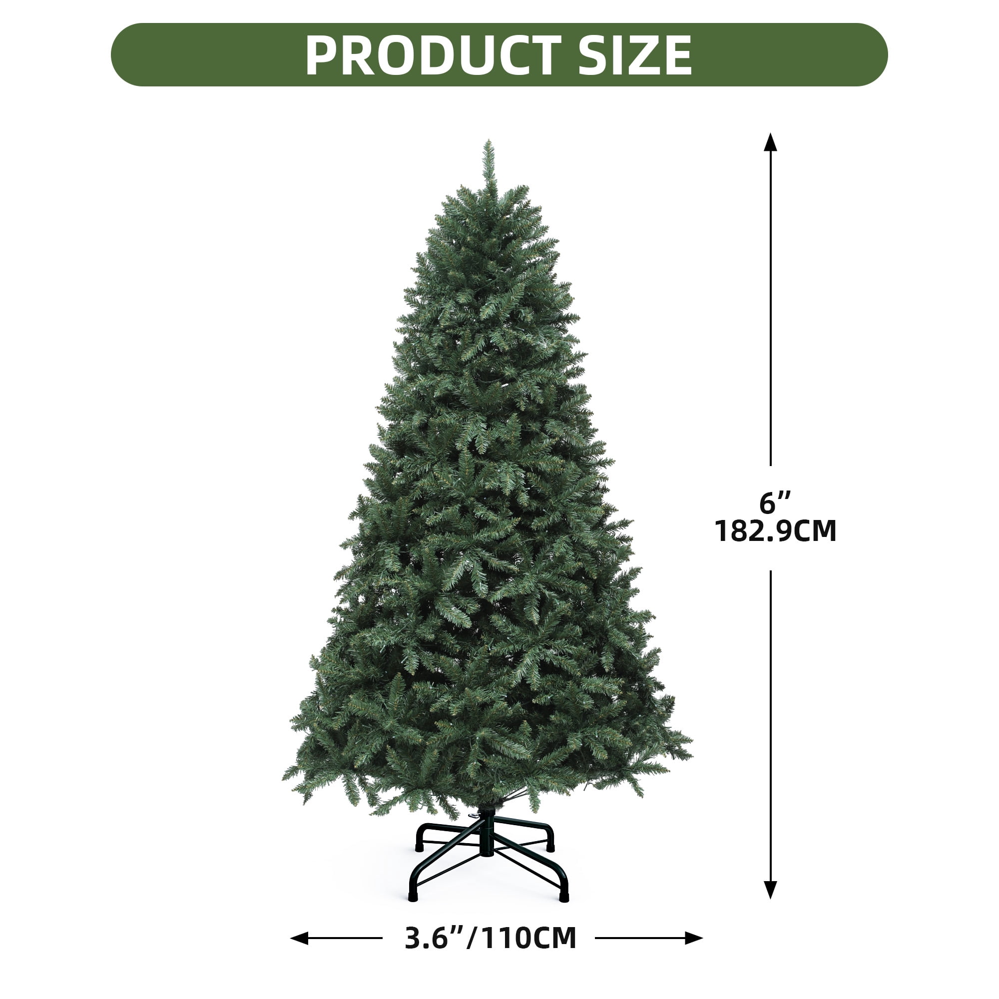 Uforic 6ft Pre-lit Spruce Hinged Artificial Christmas Tree with 1399 Tips & 300 LED Lights, Remote Control, Green