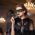 thumbnail image 6 of Lace Mesh Feather Cape Shawl, Black Gothic Shoulder Wrap, 192x45cm, 6 of 7