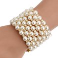 thumbnail image 5 of Jumpingount de cristal de perla simulada plateada para mujer Brazalete circular de bobina de varias filas Oro 7 filas 2piezas, 5 of 5