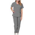 thumbnail image 1 of Protective Suit for Women, Short Sleeve V-Neck Top and Drawstring Pocket Pants Set, Polyester, All-Season, Regular Length, for Healthcare Workers and Caregivers, 1 of 8
