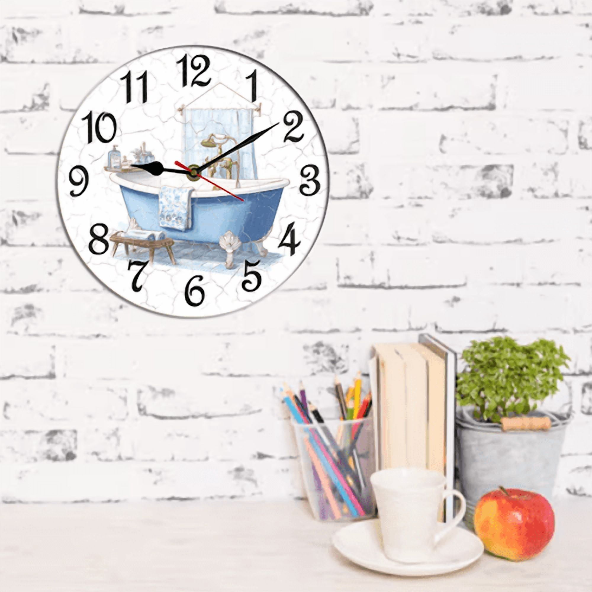Kurmntregon Bathroom Wall Clock Bathtub Hot Tub Wooden Animal Toilet Clock For Living Room, Battery Operated Easy To Read Bedroom, Bathroom And Kitchen Housewarming Seasonal Round 10"