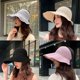 thumbnail image 3 of Sombrero vacío de verano para mujer, visera de ganchillo tejida, con lazo grande en la espalda, protección Uv, ala ancha ondulada, gorra de playa calada plegable, 3 of 3