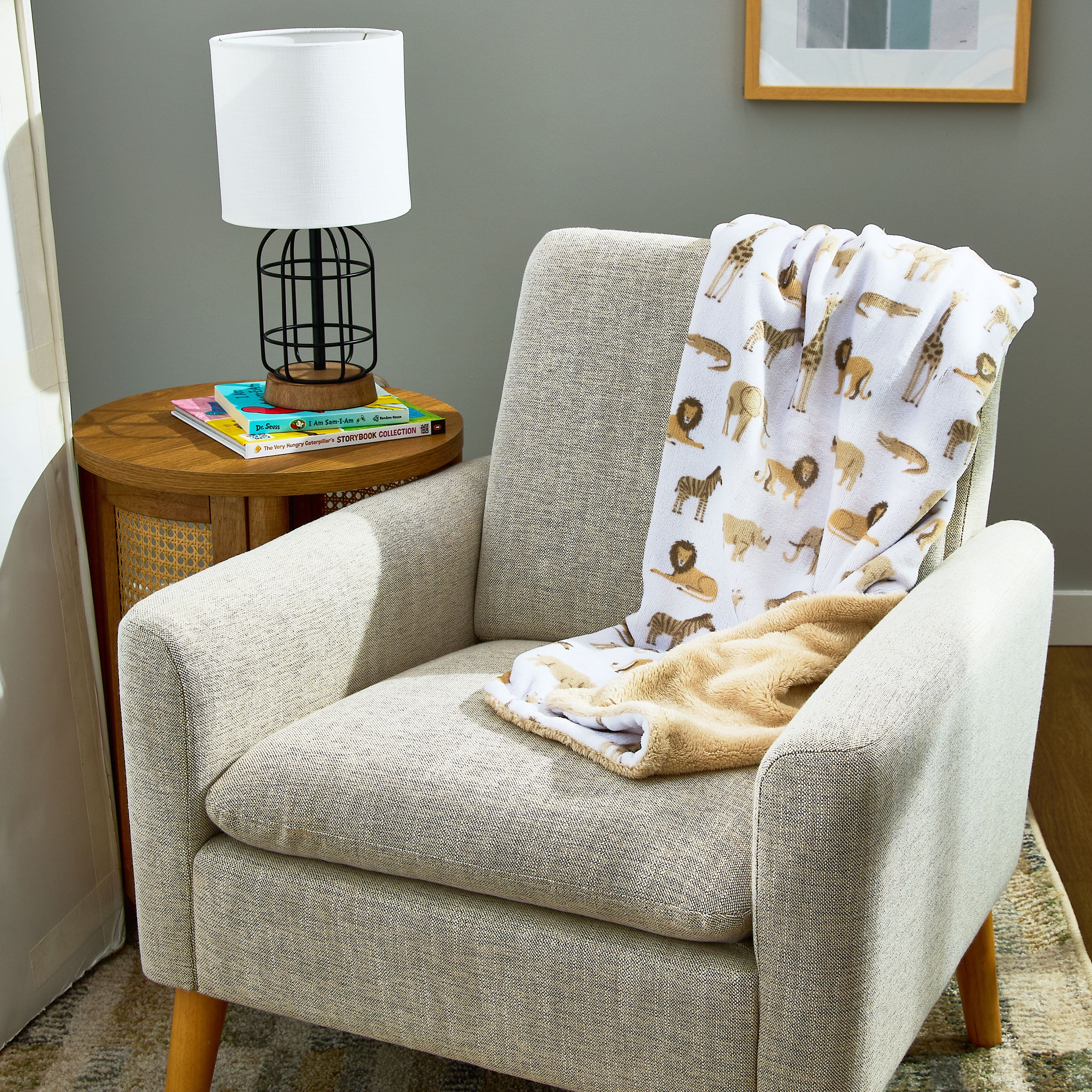 Parent's Choice 2-Sided Beige and White Safari Plush Baby Blanket