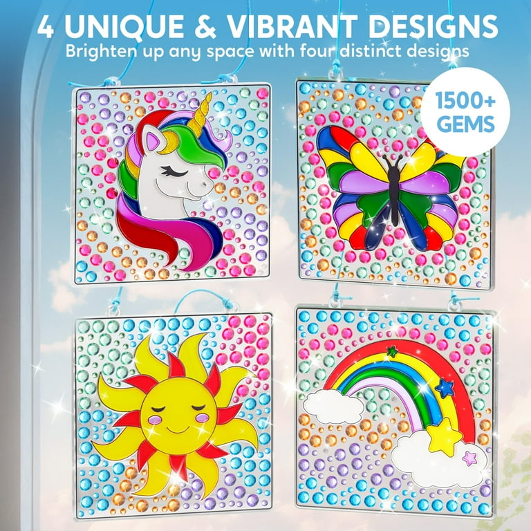 Joyfy Suncatcher Art Craft Kit for Kids Girls 6-12 with 4 Designs