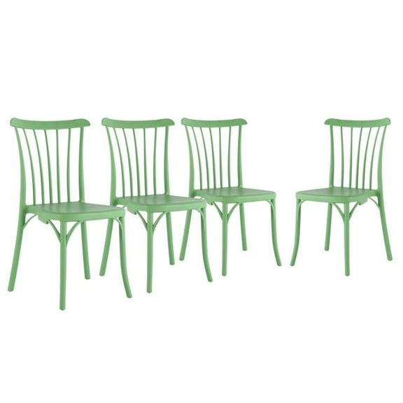 HomeRoots 565183 22 in. Green Heavy Duty Plastic Outdoor Stacking Dining Chairs - Set of 4