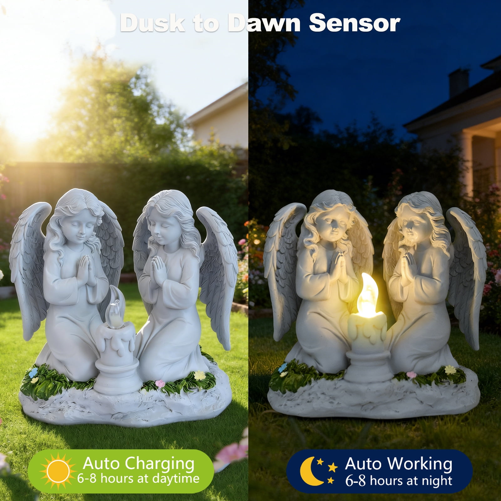 Solar Angel Garden Statue Outdoor, Praying Angel Statues Solar Figurine Lights Outdoor Waterproof, Resin Angel Sculpture for Garden Yard Lawn Grave Cemetery Decor, Gift for Mom Grandma Women