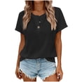 thumbnail image 1 of Wensltd Women Pullover Tops Solid Color Button Round Neck Plus Size Short Sleeve Blouses Soft Comfortable Black, 1 of 5