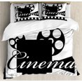 thumbnail image 1 of Movie Theater Duvet Cover Set Queen Size, Monochrome Cinema Projector inside a Strip Frame Abstract Geometric Pattern, Decorative 3 Piece Bedding Set with 2 Pillow Shams, Black White, by Ambesonne, 1 of 3