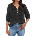 thumbnail image 3 of Plcasen Women's Casual Floral Embroidered V Neck Boho 3/4 Sleeve Shirts Loose Summer Blouses Tops Fashion Clothes 2026, 3 of 4