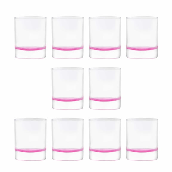 10 Arc Votive Glass Candle Holders Set, 3 oz. - Cylindrical design, Thick base - Pink