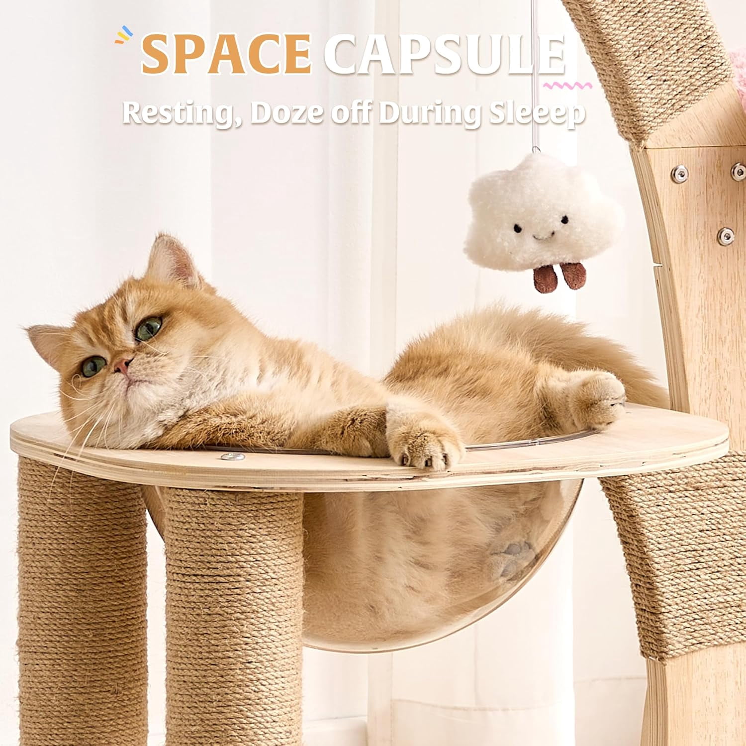 Flower Cat Tree 36 Inch Wood Design Scratching Post Space Capsule