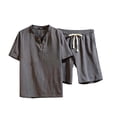 thumbnail image 5 of ZUKMRJPC Mens Short Sets 2 Piece Outfits V Neck Button Up T-Shirts and Shorts Solid Color Casual Lightweight Summer Tracksuit Sets, 5 of 7