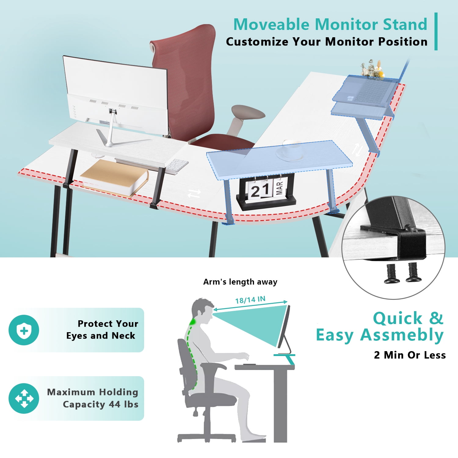 Lacoo Home Office Writing Desk Modern L-Shape Computer Desk, White