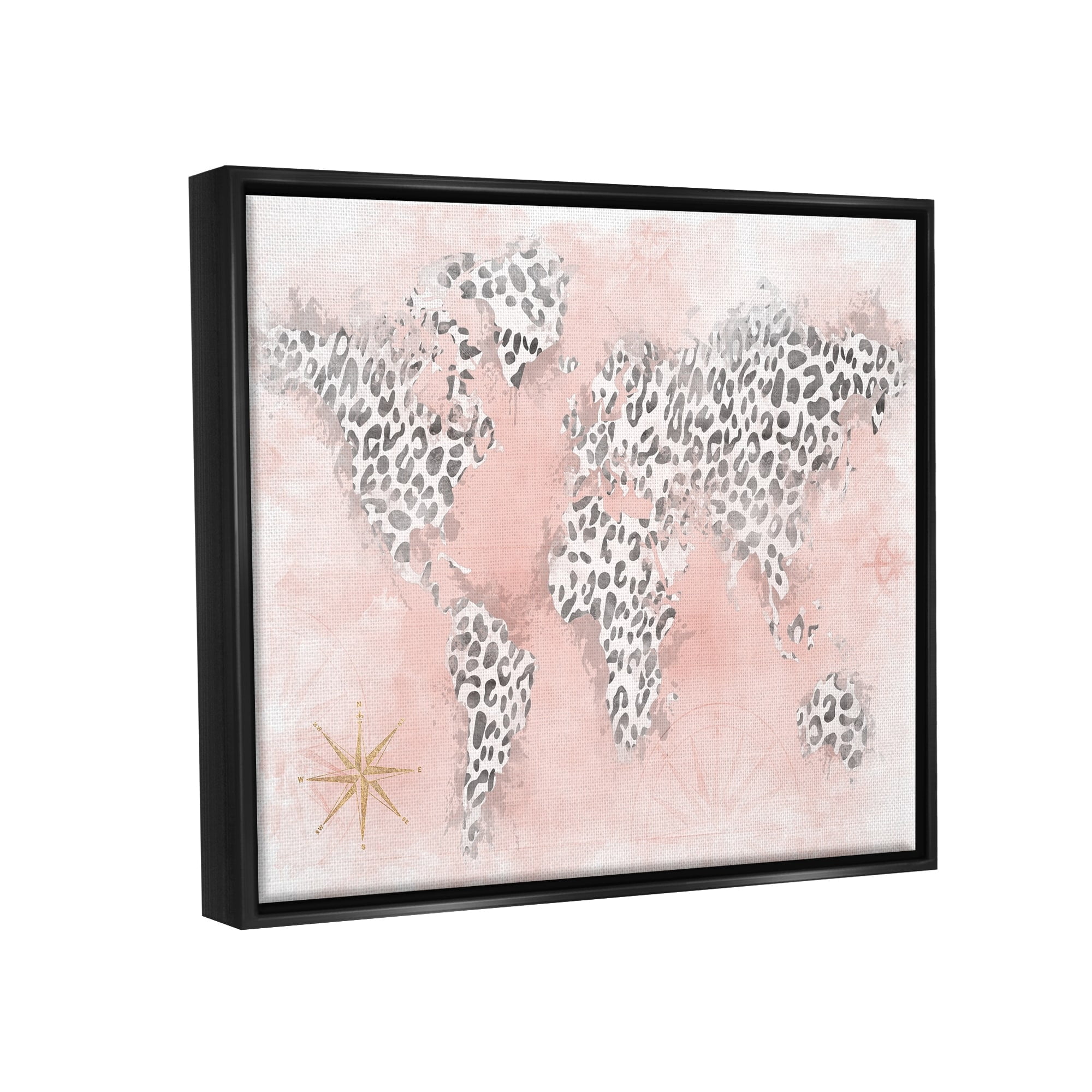 Stupell Industries Glam Cheetah Animal Pattern Continent Shapes Map Graphic Art Jet Black Floating Framed Canvas Print Wall Art, Design by Natalie Carpentieri