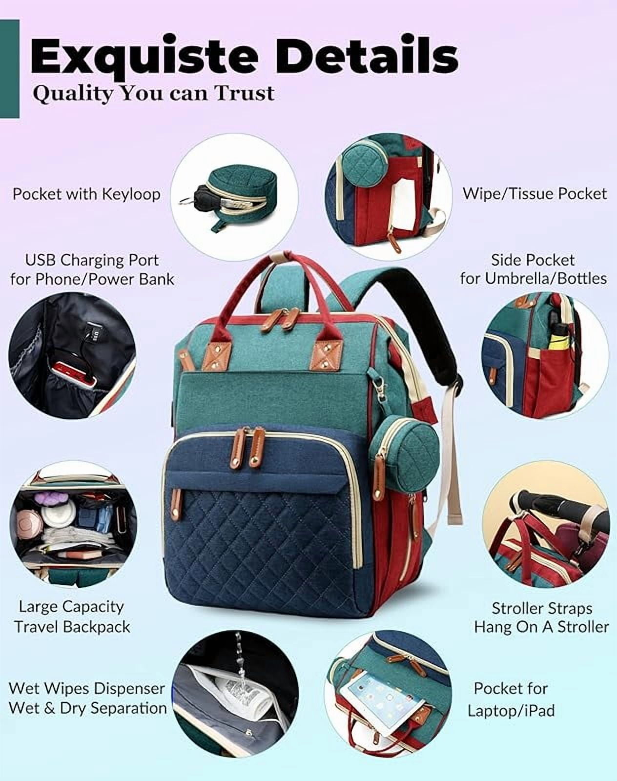 Diaper Bag with Changing Station, Waterproof 3 in 1 Baby Diaper Backpack with Foldable Changing Pad, Large Travel Back Pack for Baby Girl Boy, Baby essentials