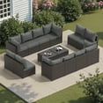 thumbnail image 2 of Outdoor  All Weather Patio Furniture Set 14 Pieces Sectional Rattan Sofa Set with Coffee Table,Grey, 2 of 7