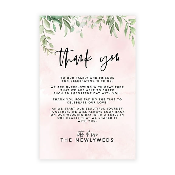Koyal Wholesale Blush Pink Greenery Leaves Wedding Thank You Place Setting Cards for Table Reception, 56-Pack