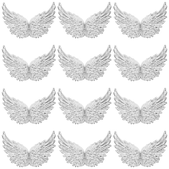 12Pcs 4 Inch 3D Christmas Glitter Angel Wings Ornaments Silver Plastic Guardian Fairy Xmas Tree Hanging Decorations Wing Patches DIY
