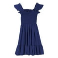 thumbnail image 4 of Girls Elegant Ruffle Sleeve Midi Dresses Ruffle Sleeve Smocked Flowy Dress Sleeveless Sundress Kids Short Formal Dress Navy 9Y, 4 of 9