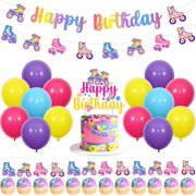 Roller Skating Themed Birthday Decorations, Happy Birthday Banner Cake Topper and Balloon Party Garland, Roller Skating Garland Cupcake Toppers, 80s 90s Hip Hop Themed Party Supplies