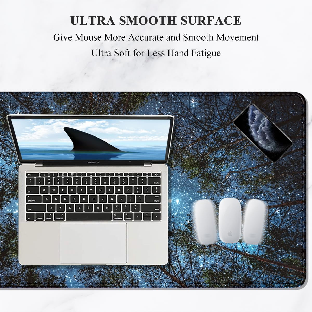 Desk Pad, XL Extended Large Gaming Mouse Pad 31.5 x 11.8 Inch, Waterproof Mousepad with Stitched Edges, Non-Slip Computer Keyboard Laptop Mat for Women Men Office Work, Silent Night Sky