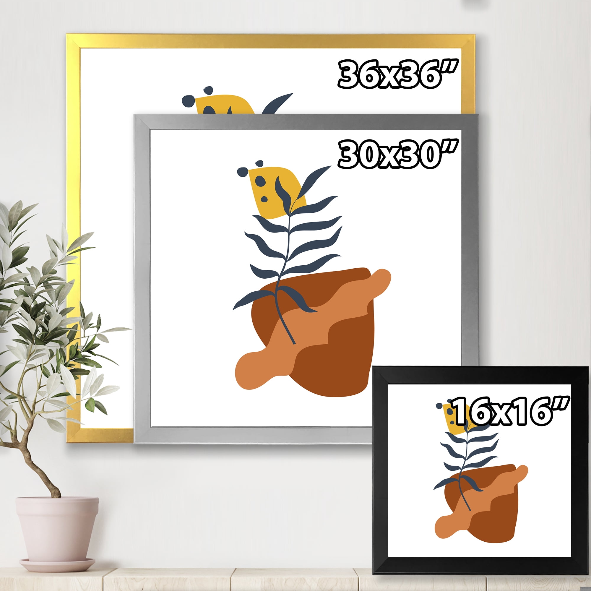 Designart 'Abstract Flowers Plants With Elementary Shapes VI' Modern Framed Art Print
