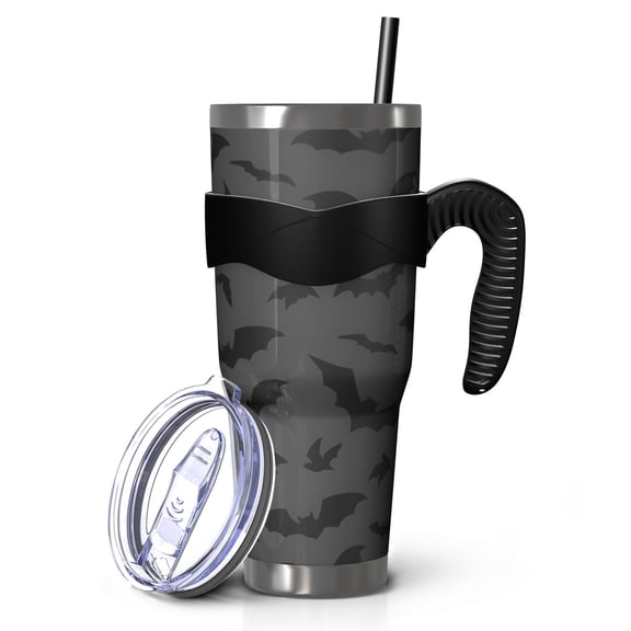 40oz Tumbler,Halloween Bats on Dark Pattern Insulated Tumblers with Removable Handle,Stainless Steel Double Vacuum Coffee Tumbler Cup with Straw for Home,Office,Travel,Party