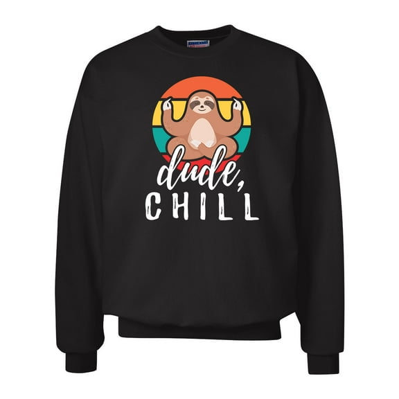 Funny Unisex Adult Meditiating Sloth Dude Chill Crewneck Sweatshirt-Black-small