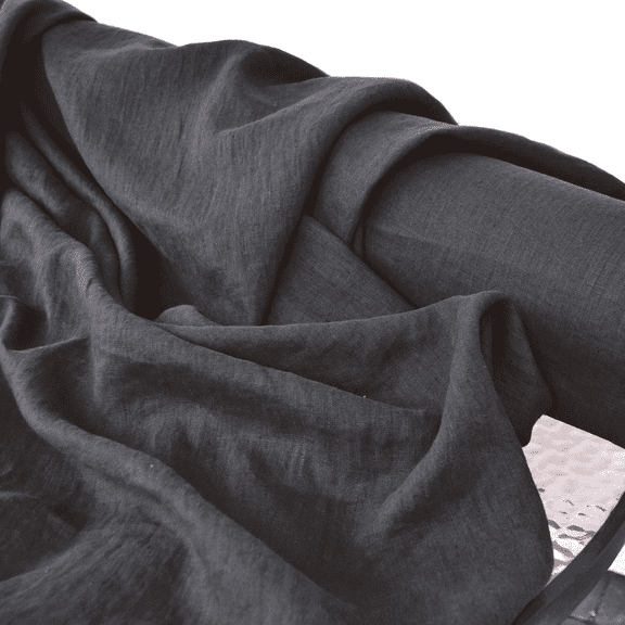 Asphalt Gray Linen Fabric by the Yard – 150-170 GSM Medium Weight, 58" Wide – Soft, Pre-Washed Natural Sustainable Textile for Apparel, Curtains, and Home Décor