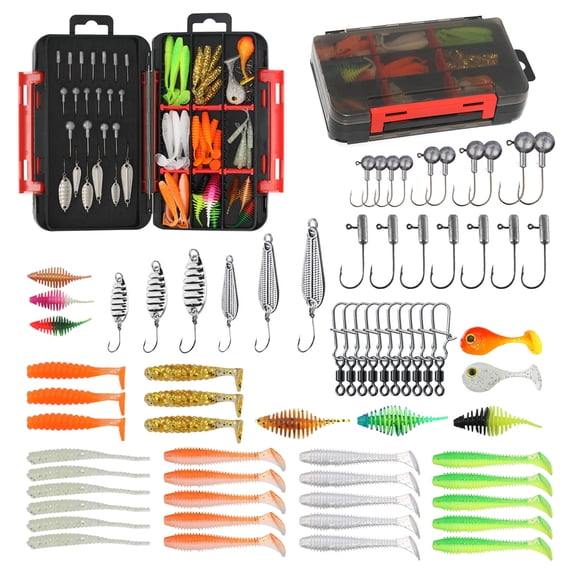 Juiluna 35pcs/75pcs Artificial Soft Baits Set, Fishing Lure Tackle Bait Kit with Fishing Tackle Box, Including Jigs Hooks Soft Worm Baits Suitable for Saltwater Freshwater