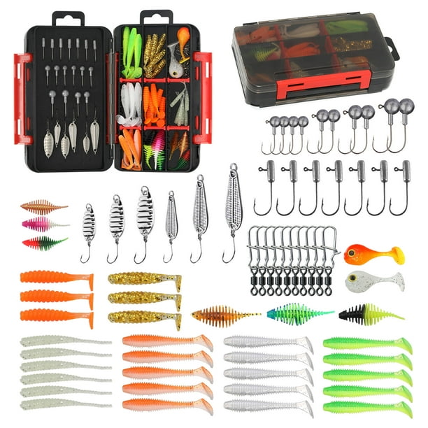 Akdsteel 75pcs/35pcs Fishing Lures Kit With Jig Heads Hooks Soft Worm Bait Suitable For Saltwater Freshwater Other