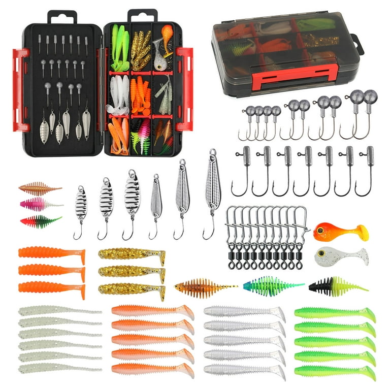 Juiluna 35pcs/75pcs Artificial Soft Baits Set, Fishing Lure Tackle Bait Kit with Fishing Tackle Box, Including Jigs Hooks Soft Worm Baits Suitable for