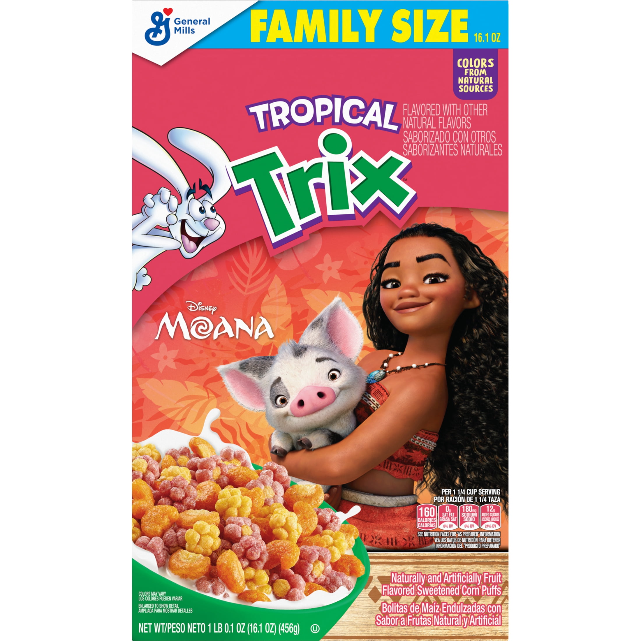 Tropical Trix Breakfast Cereal, Disney Moana, Made with Whole Grain, Family Size, 16.1 oz