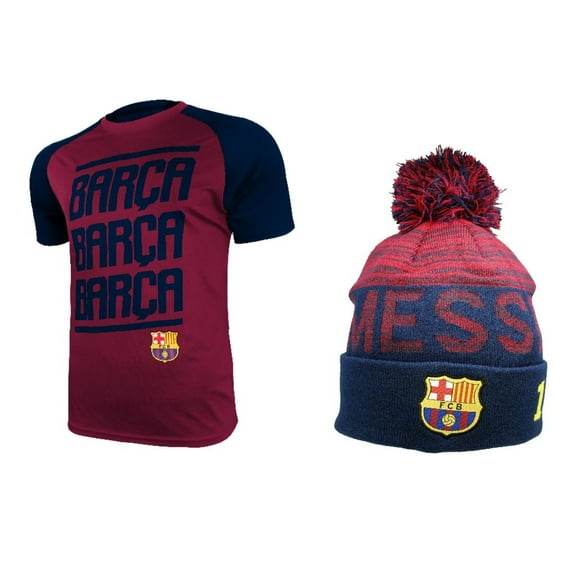Icon Sports Men FC Barcelona Official Soccer Jersey and Beanie Combo 19 - Small